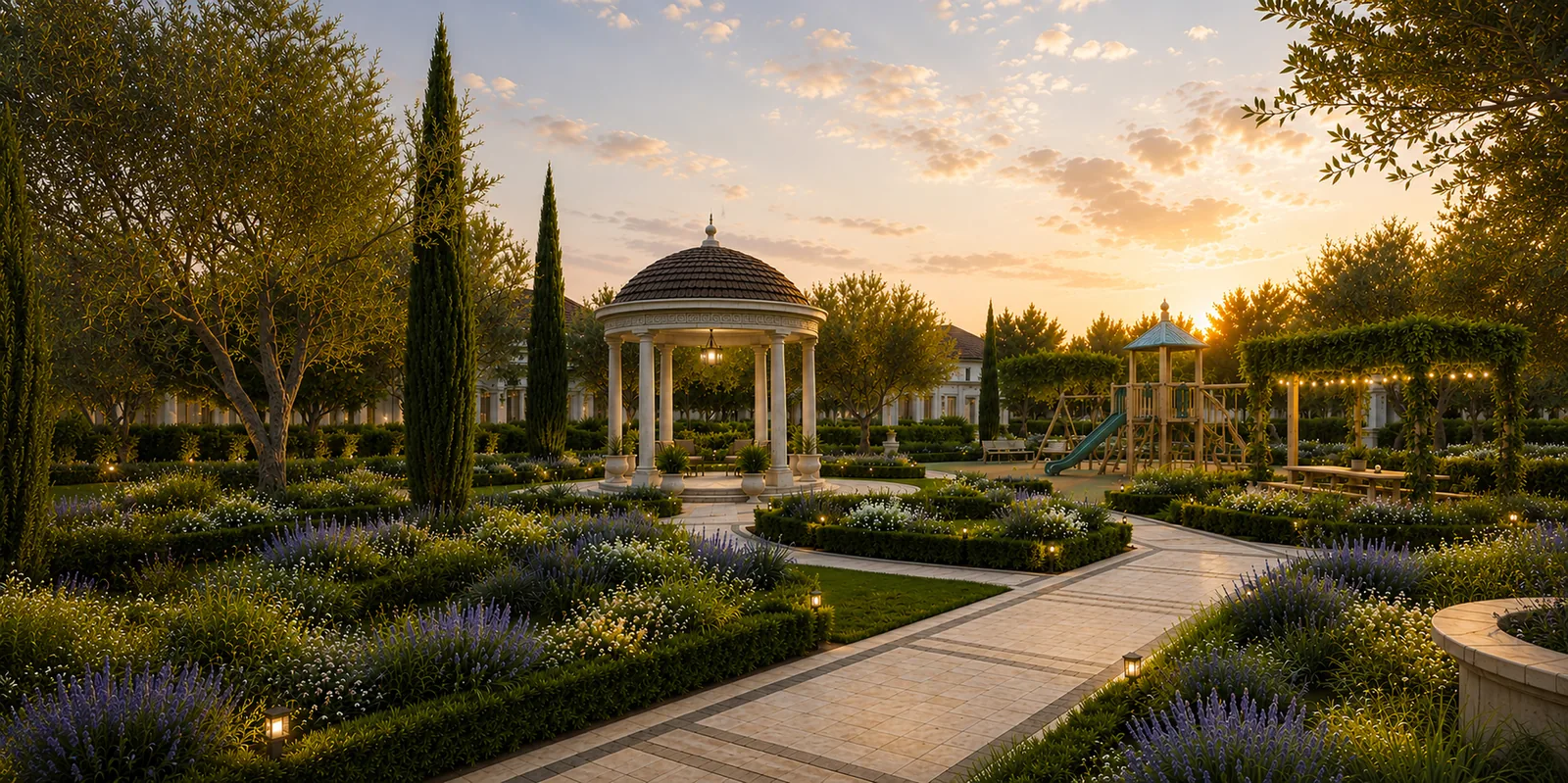 Apollo Address - Greek-themed gazebos and landscape Greek-themed gazebos and landscaped gardens at Apollo Address