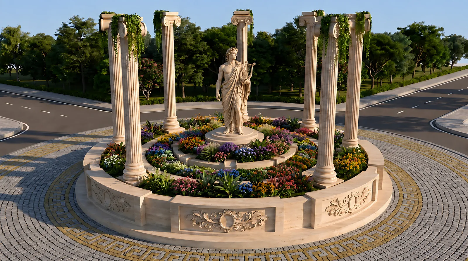 Apollo Address - classical Greek architecture Classical Greek statuary at the central roundabout, Apollo Address